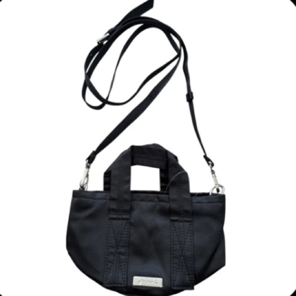 Victoria's Secret Pink Mini Bucket Crossbody Bag Solid Black Silver Logo